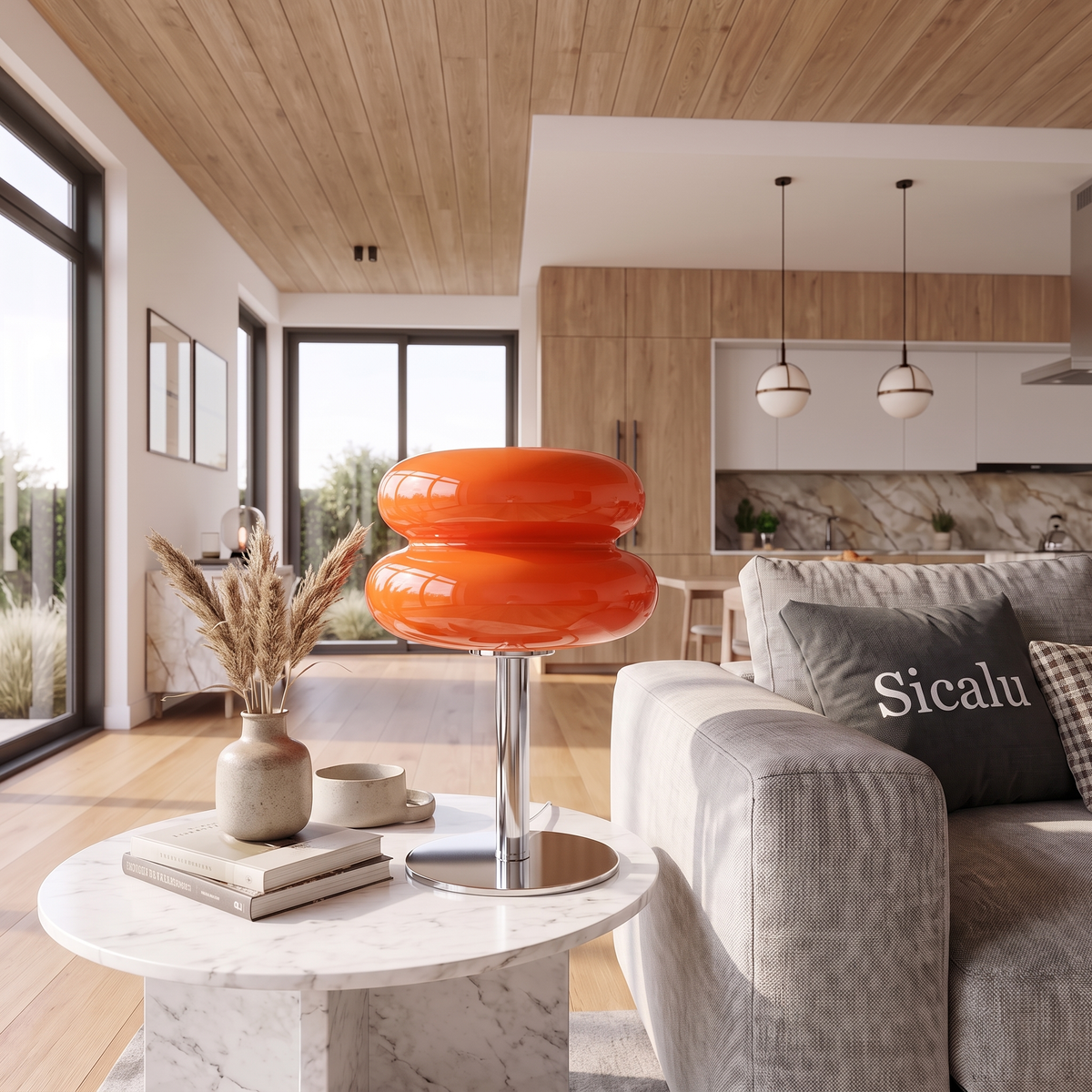 Lumina table lamp beside a sofa with a Sicalu cushion